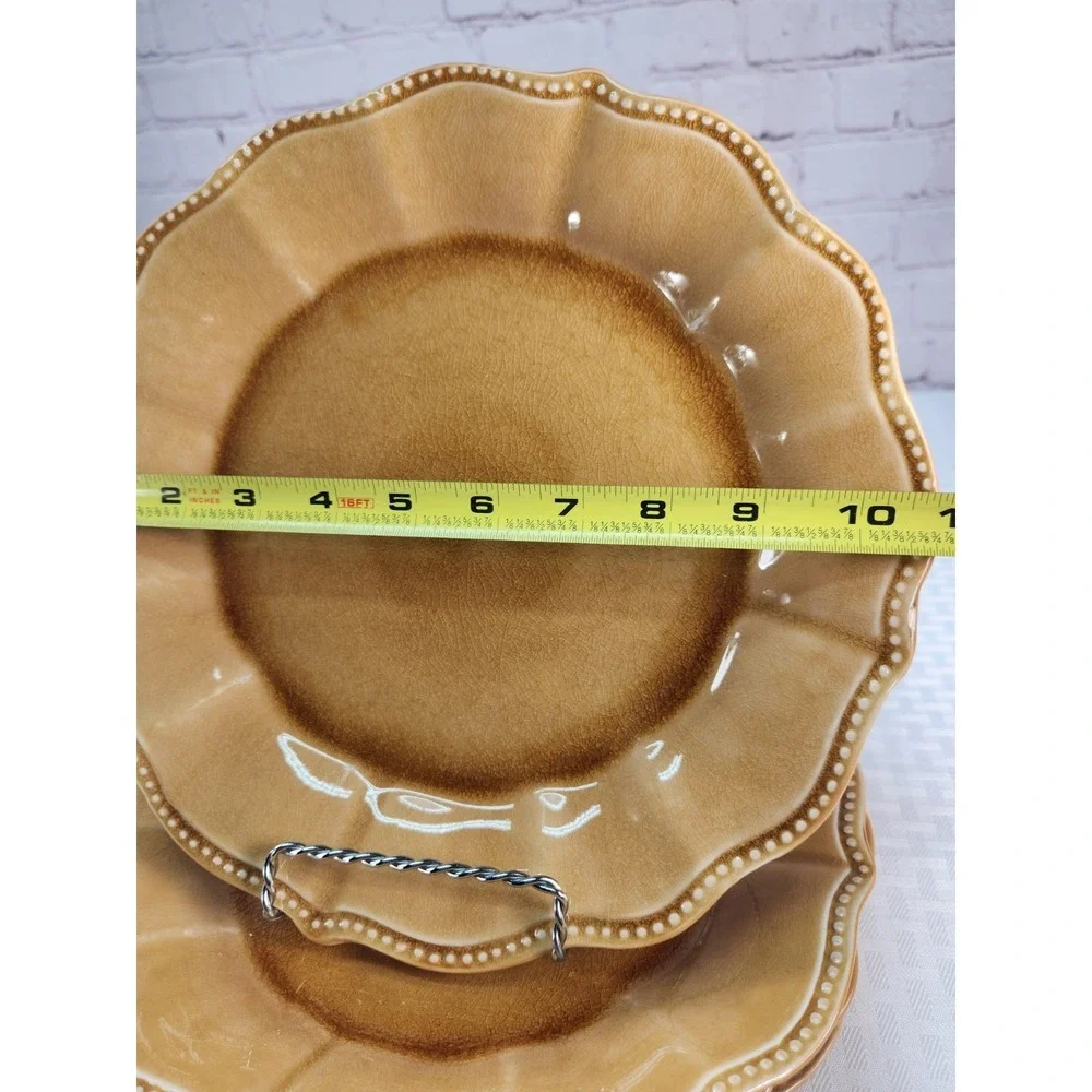 Set The Pioneer Woman PAIGE AMBER Crackle Beaded Dinner Plates 10.75